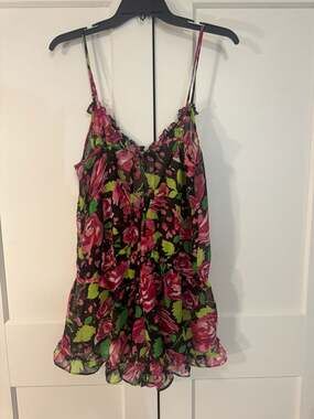 BETSEY JOHNSON Electric Circus Roses Ruffled Chiffon Romper Wm's NWT MSRP
